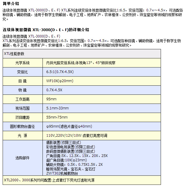 連續體視顯微鏡 XTL-3000(D、E、F)